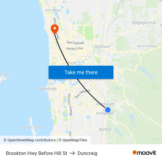 Brookton Hwy Before Hill St to Duncraig map