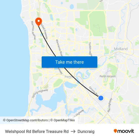 Welshpool Rd Before Treasure Rd to Duncraig map