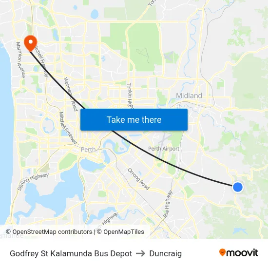 Godfrey St Kalamunda Bus Depot to Duncraig map