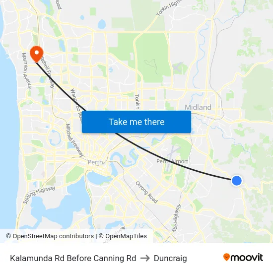 Kalamunda Rd Before Canning Rd to Duncraig map