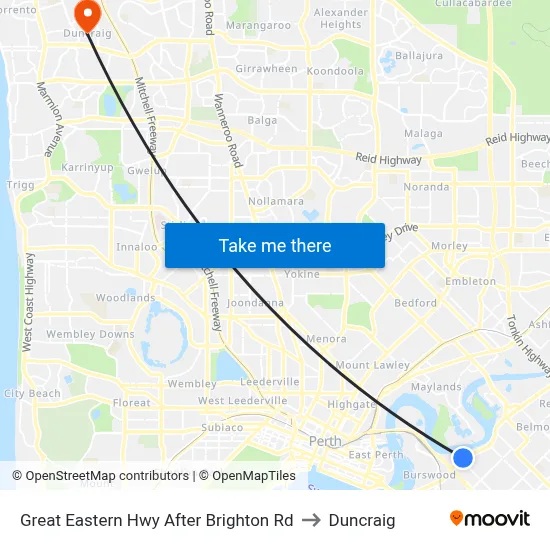 Great Eastern Hwy After Brighton Rd to Duncraig map