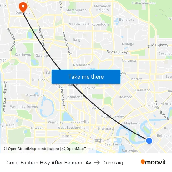 Great Eastern Hwy After Belmont Av to Duncraig map
