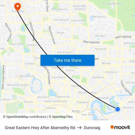 Great Eastern Hwy After Abernethy Rd to Duncraig map