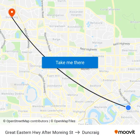 Great Eastern Hwy After Moreing St to Duncraig map
