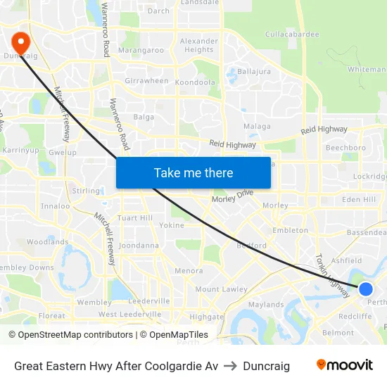 Great Eastern Hwy After Coolgardie Av to Duncraig map