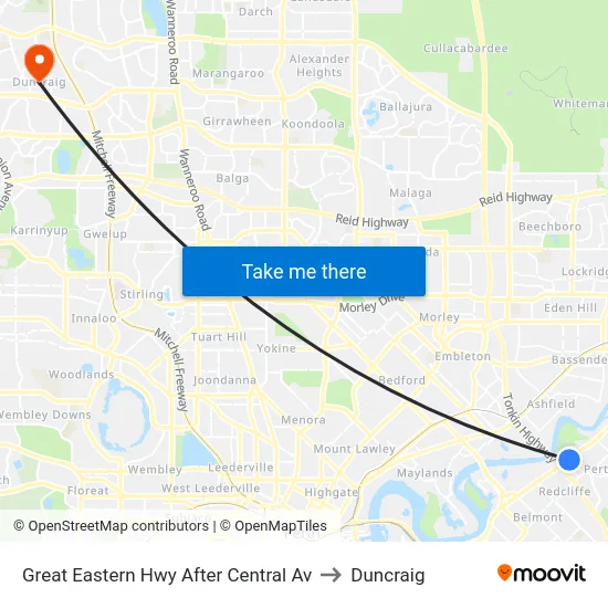 Great Eastern Hwy After Central Av to Duncraig map