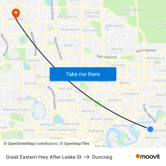 Great Eastern Hwy After Leake St to Duncraig map