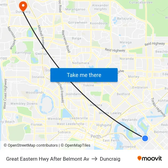 Great Eastern Hwy After Belmont Av to Duncraig map