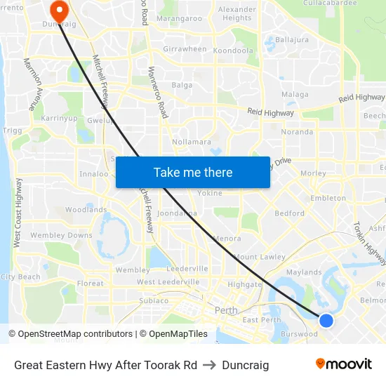 Great Eastern Hwy After Toorak Rd to Duncraig map
