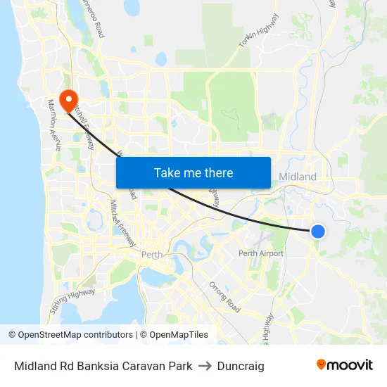 Midland Rd Banksia Caravan Park to Duncraig map