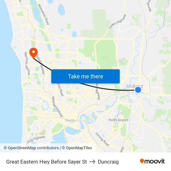 Great Eastern Hwy Before Sayer St to Duncraig map