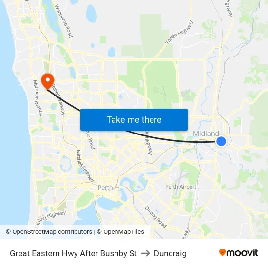 Great Eastern Hwy After Bushby St to Duncraig map