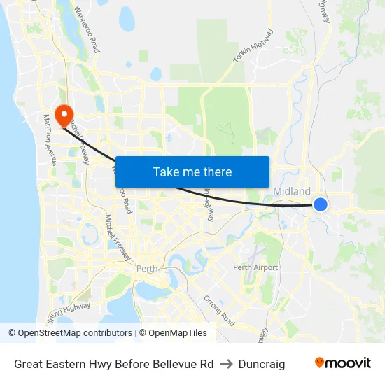 Great Eastern Hwy Before Bellevue Rd to Duncraig map