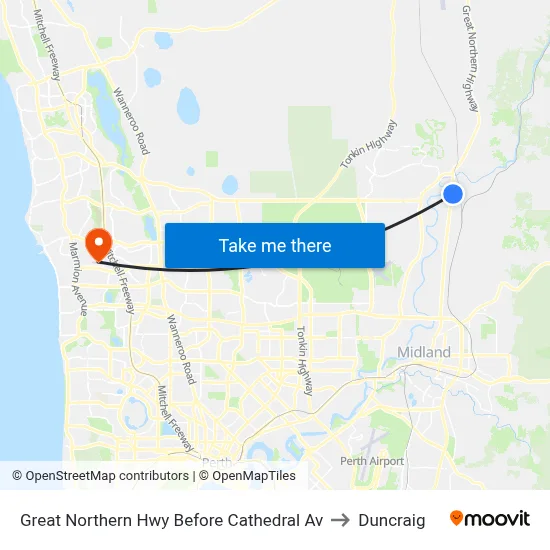 Great Northern Hwy Before Cathedral Av to Duncraig map