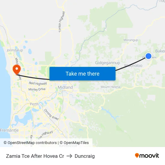 Zamia Tce After Hovea Cr to Duncraig map