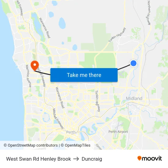 West Swan Rd Henley Brook to Duncraig map