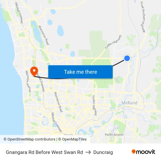 Gnangara Rd Before West Swan Rd to Duncraig map