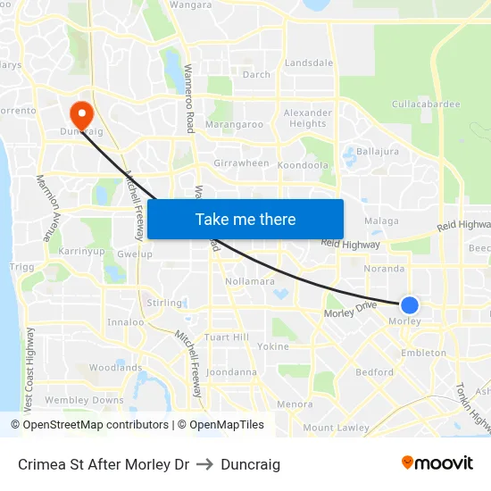 Crimea St After Morley Dr to Duncraig map