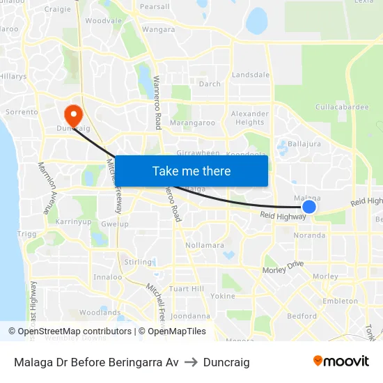 Malaga Dr Before Beringarra Av to Duncraig map