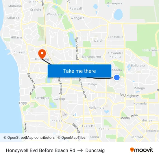 Honeywell Bvd Before Beach Rd to Duncraig map