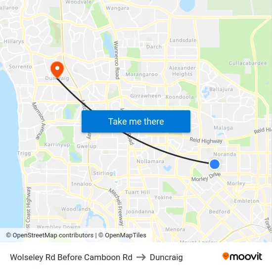 Wolseley Rd Before Camboon Rd to Duncraig map