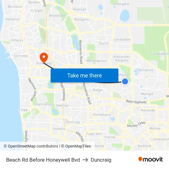 Beach Rd Before Honeywell Bvd to Duncraig map