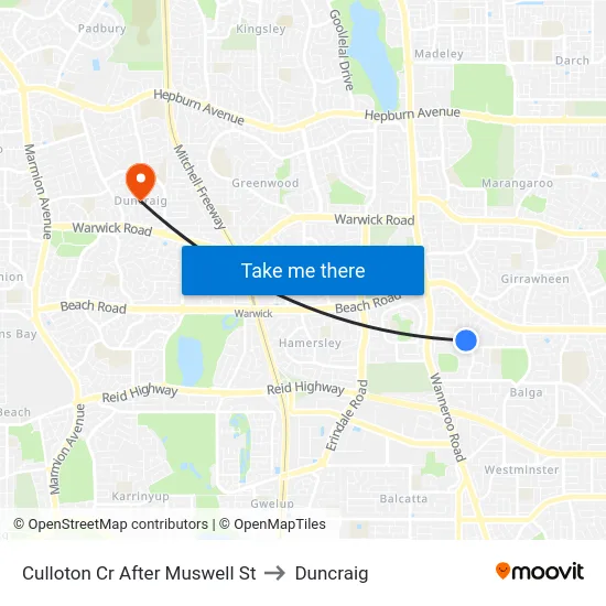 Culloton Cr After Muswell St to Duncraig map
