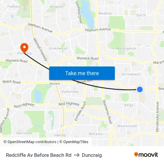 Redcliffe Av Before Beach Rd to Duncraig map