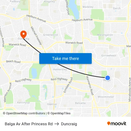 Balga Av After Princess Rd to Duncraig map