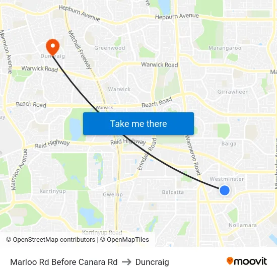 Marloo Rd Before Canara Rd to Duncraig map