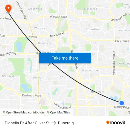 Dianella Dr After Oliver St to Duncraig map