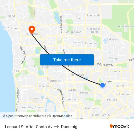 Lennard St After Conto Av to Duncraig map