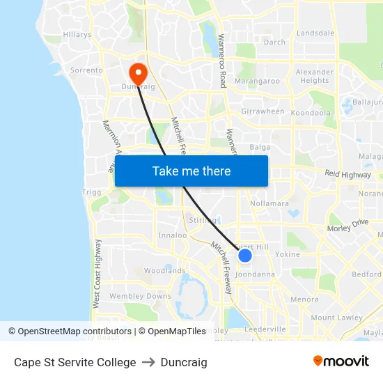 Cape St Servite College to Duncraig map