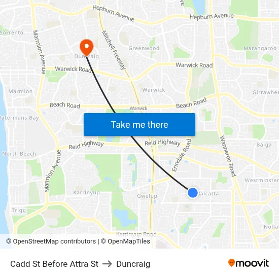 Cadd St Before Attra St to Duncraig map