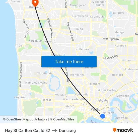 Hay St Carlton Cat Id 82 to Duncraig map