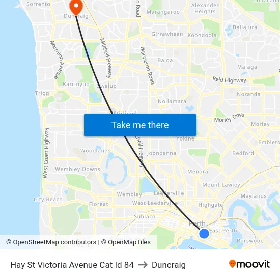 Hay St Victoria Avenue Cat Id 84 to Duncraig map
