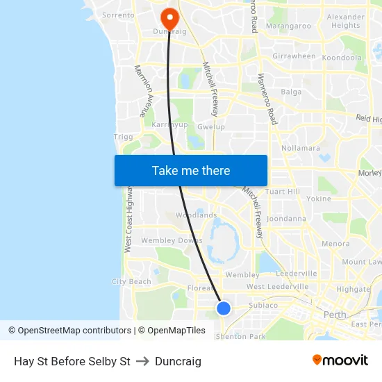Hay St Before Selby St to Duncraig map
