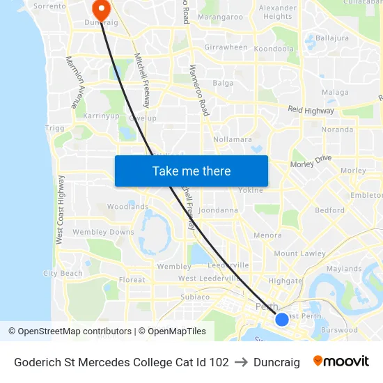Goderich St Mercedes College Cat Id 102 to Duncraig map