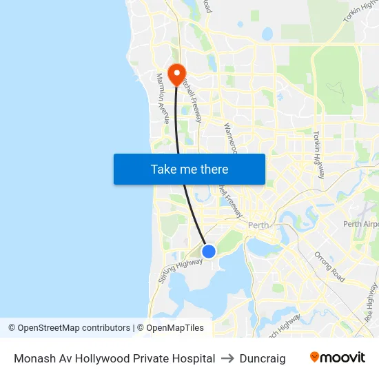 Monash Av Hollywood Private Hospital to Duncraig map
