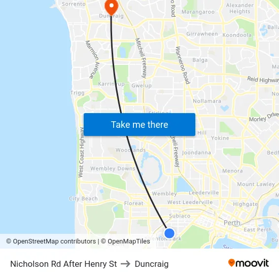 Nicholson Rd After Henry St to Duncraig map