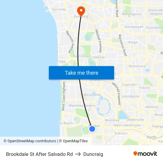 Brookdale St After Salvado Rd to Duncraig map