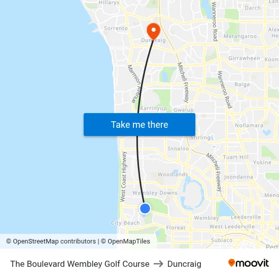 The Boulevard   Wembley Golf Course to Duncraig map
