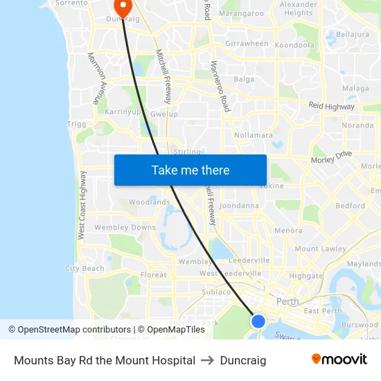 Mounts Bay Rd the Mount Hospital to Duncraig map