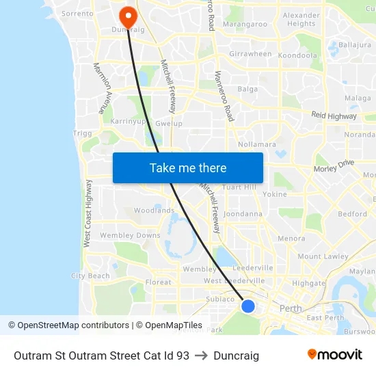 Outram St Outram Street Cat Id 93 to Duncraig map