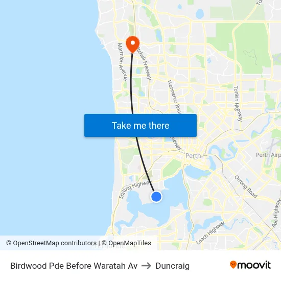 Birdwood Pde Before Waratah Av to Duncraig map