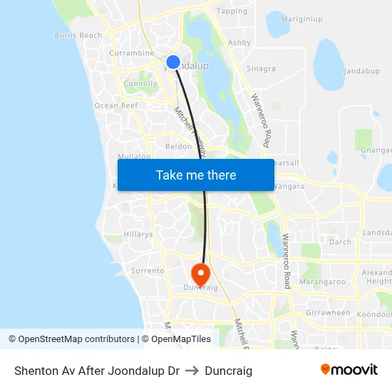 Shenton Av After Joondalup Dr to Duncraig map