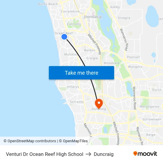 Venturi Dr Ocean Reef High School to Duncraig map