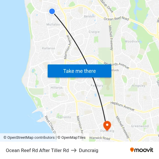 Ocean Reef Rd After Tiller Rd to Duncraig map
