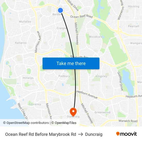 Ocean Reef Rd Before Marybrook Rd to Duncraig map