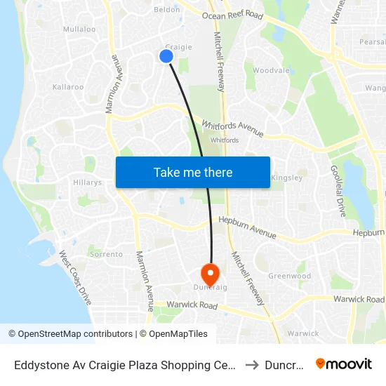 Eddystone Av Craigie Plaza Shopping Centre to Duncraig map